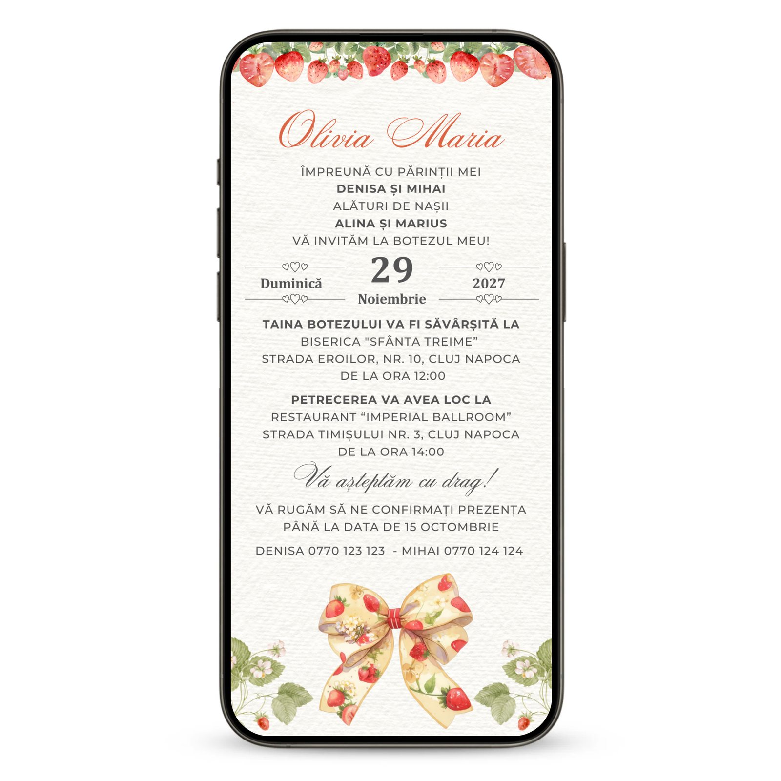 Invitatie Botez Sweet Strawberry, Format Digital-BalloonEvents.ro