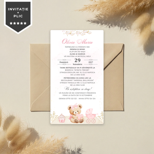 Invitatie Botez Twinkle Baby Bear, Format Digital-BalloonEvents.ro