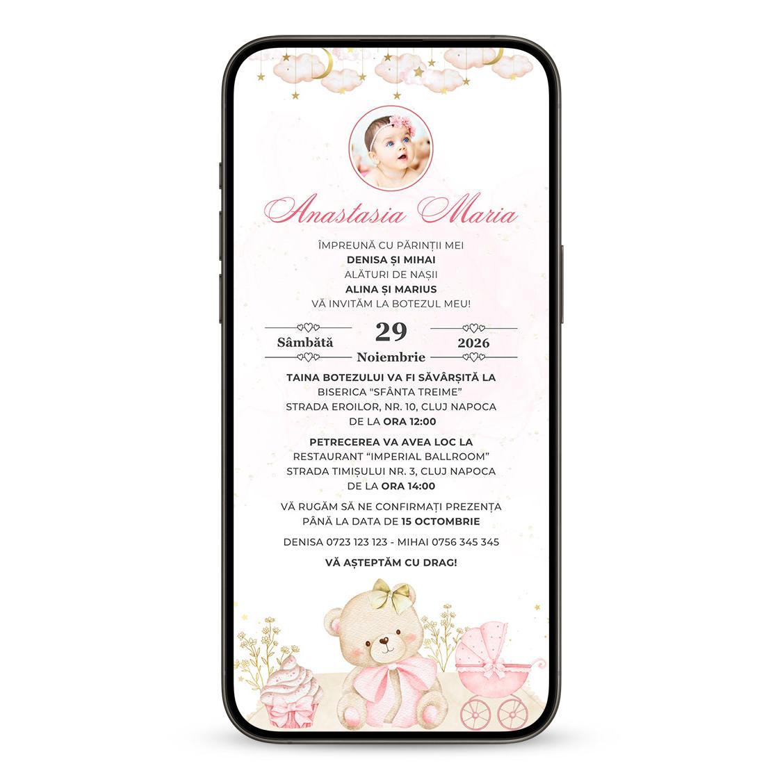 Invitatie Botez Twinkle Baby, Format Digital-BalloonEvents.ro
