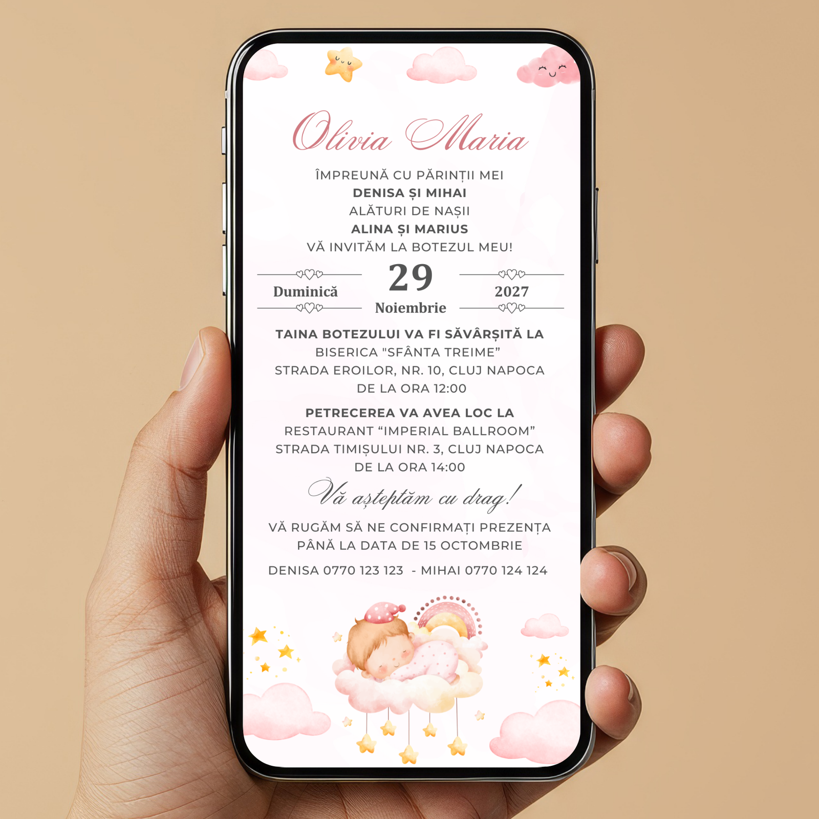 Invitatie Botez Twinkle Baby Girl, Format Digital-BalloonEvents.ro