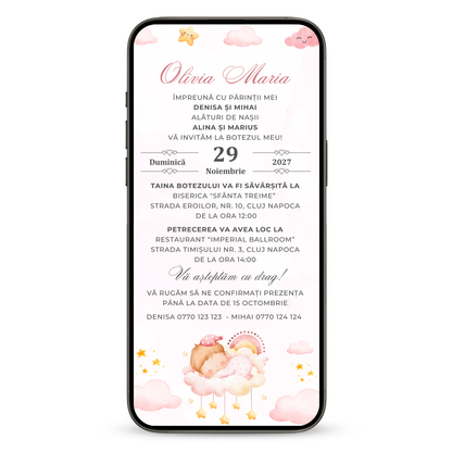 Invitatie Botez Twinkle Baby Girl, Format Digital-BalloonEvents.ro