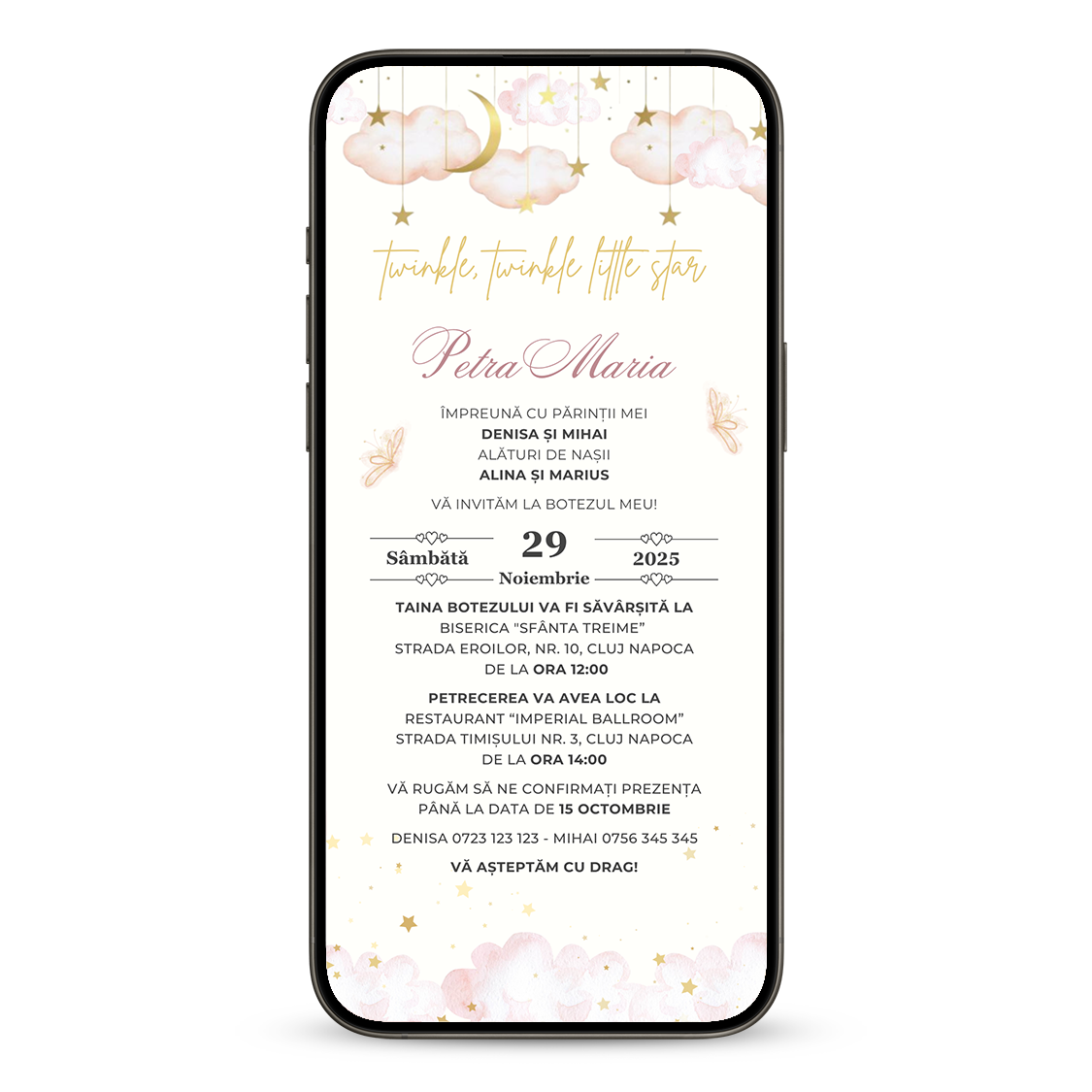 Invitatie Botez Twinkle Twinkle, Format Digital-BalloonEvents.ro