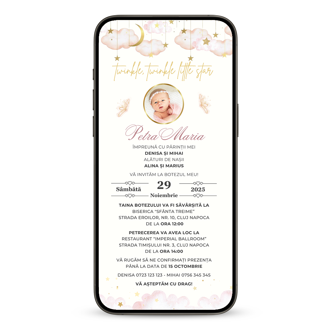 Invitatie Botez Twinkle Twinkle, Format Digital-BalloonEvents.ro