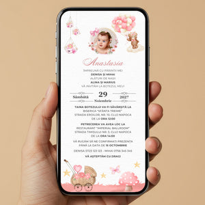 Invitatie Botez Ursuletul Cu Baloane, Format Digital