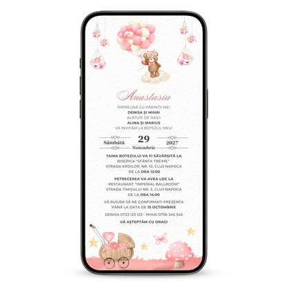 Invitatie Botez Ursuletul Cu Baloane, Format Digital