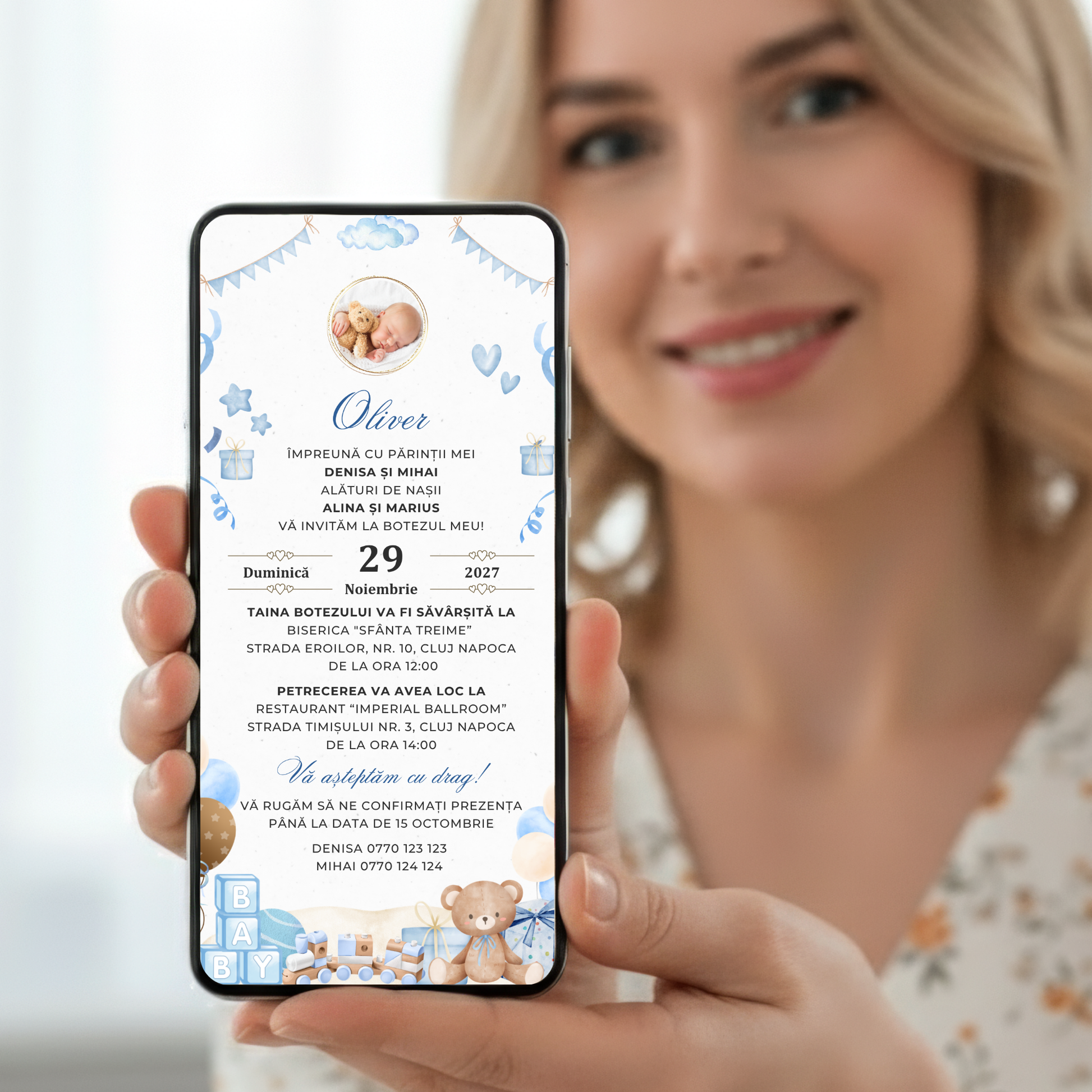 Invitatie Botez Ursuletul Jucaus Boy, Format Digital-BalloonEvents.ro