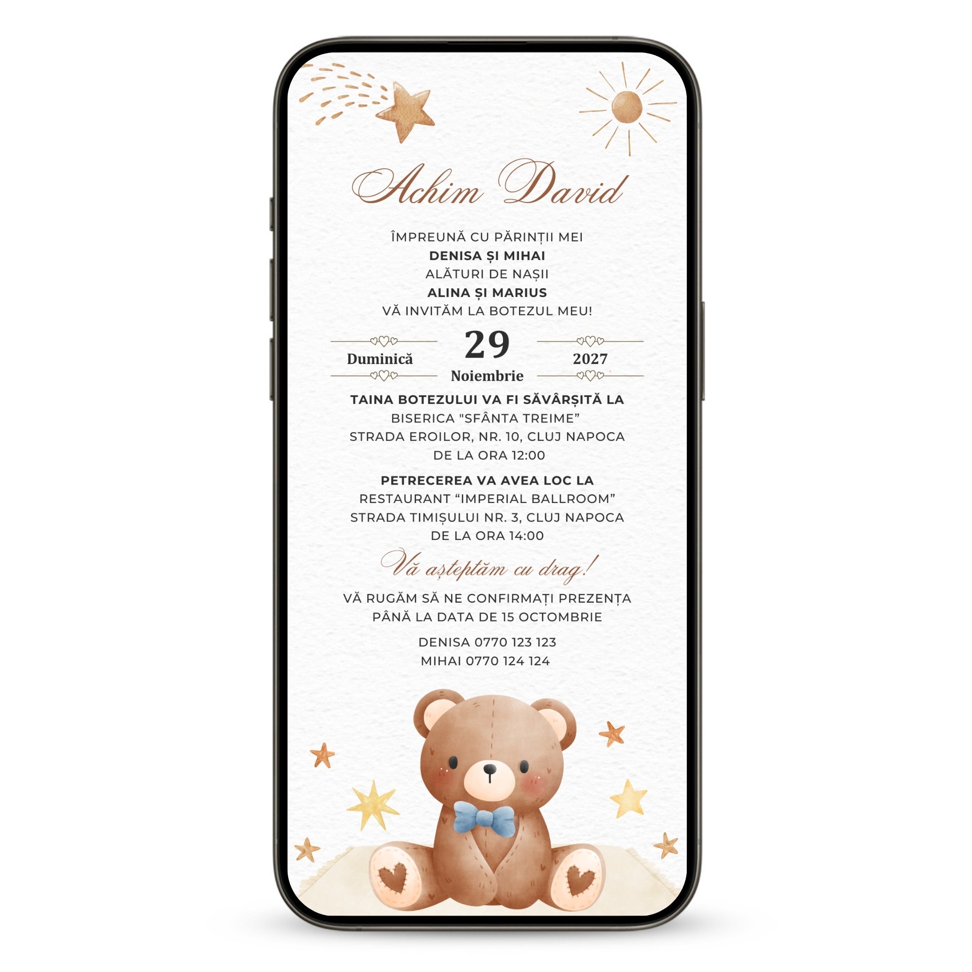 Invitatie Botez Ursuletul Martinel, Format Digital-BalloonEvents.ro