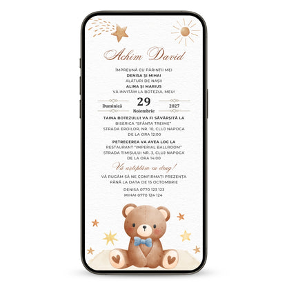 Invitatie Botez Ursuletul Martinel, Format Digital-BalloonEvents.ro