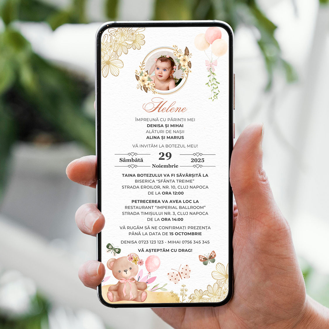 Invitatie Botez Ursuletul Si Fluturasii, Format Digital-BalloonEvents.ro