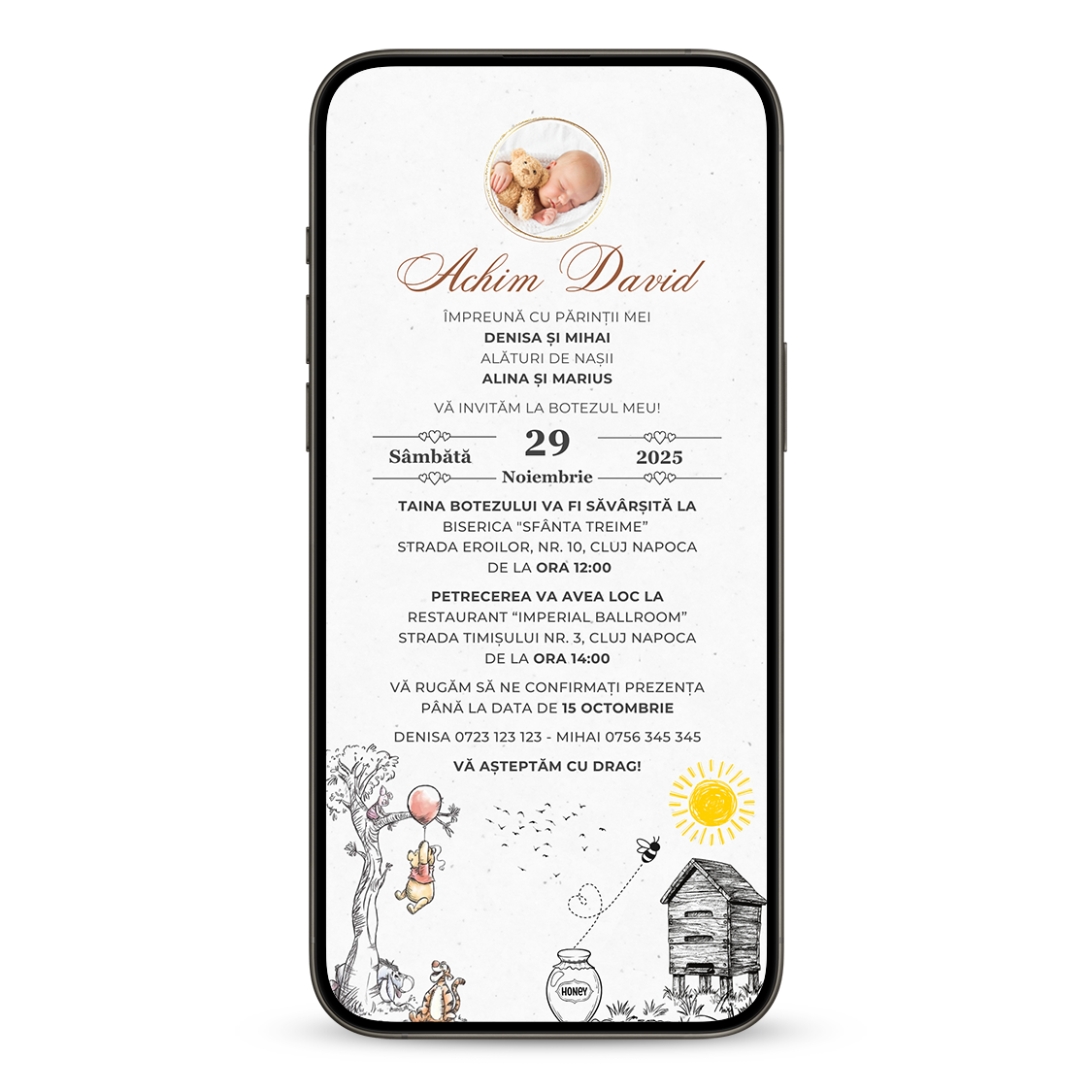 Invitatie Botez Winnie, Format Digital-BalloonEvents.ro