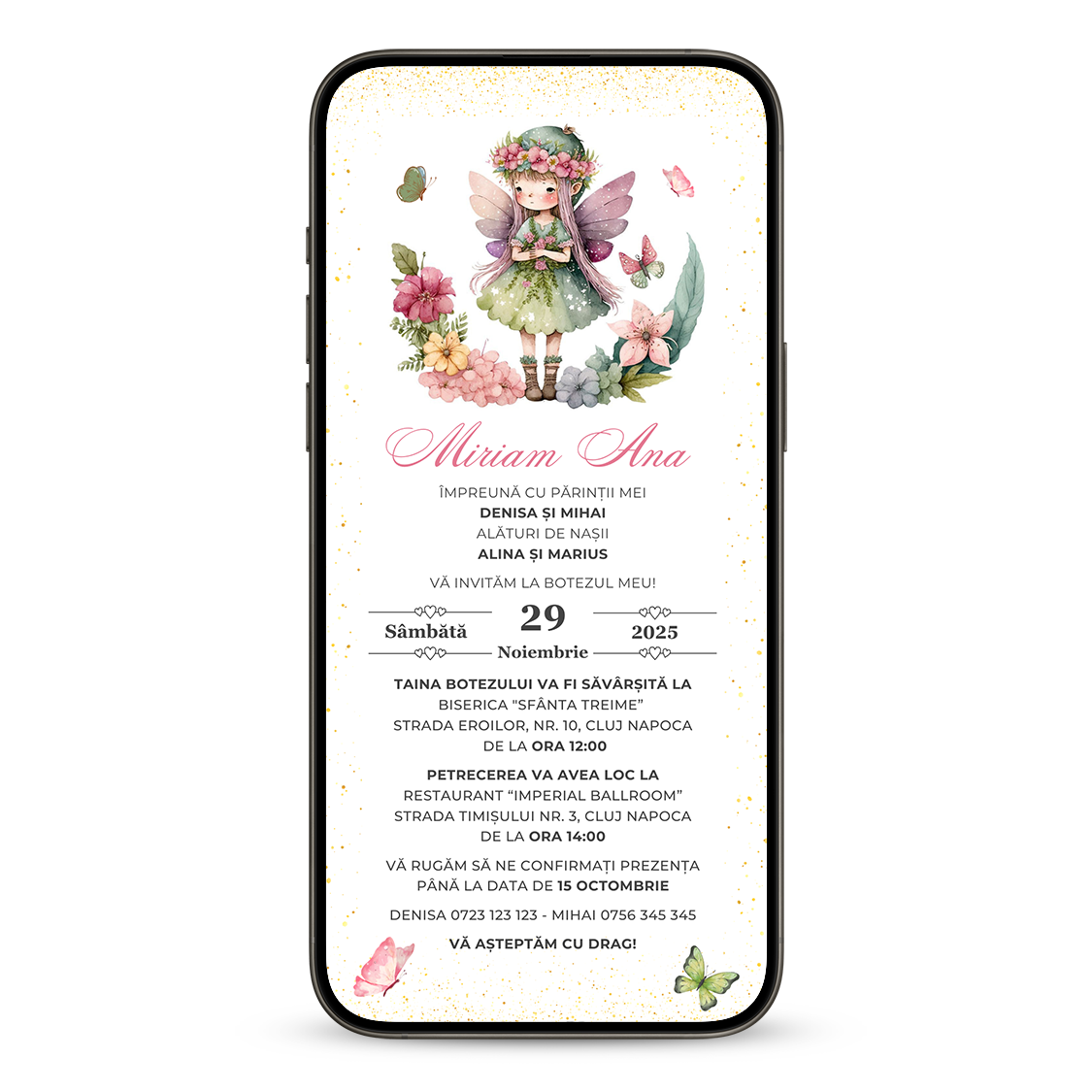 Invitatie Botez Zana Florilor, Format Digital-BalloonEvents.ro