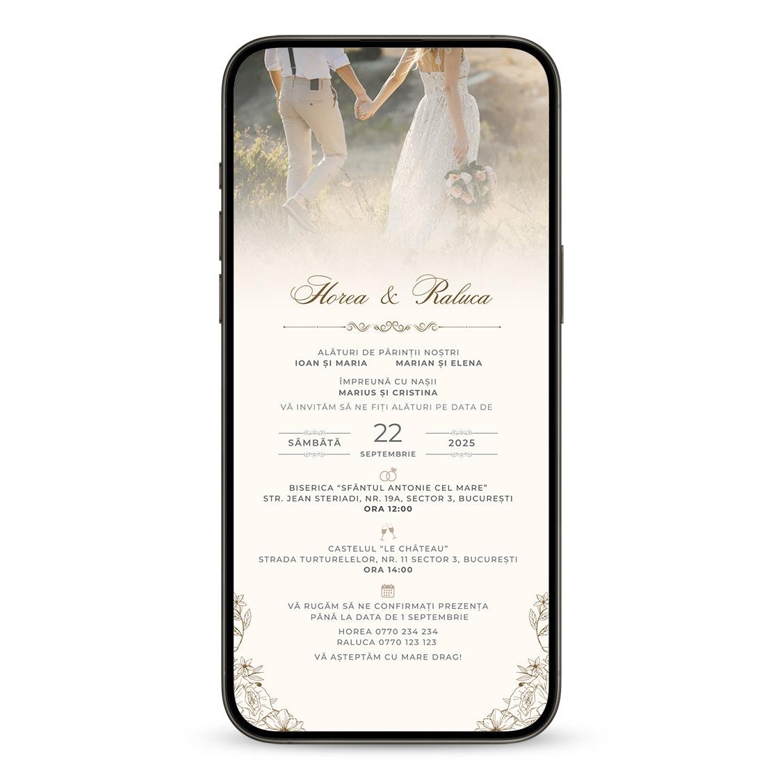 Invitatie Nunta Beige, Format Digital-BalloonEvents.ro