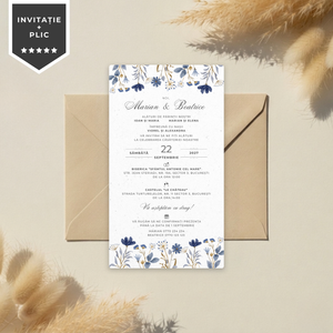 Invitatie Nunta Blue Flowers, Format Digital