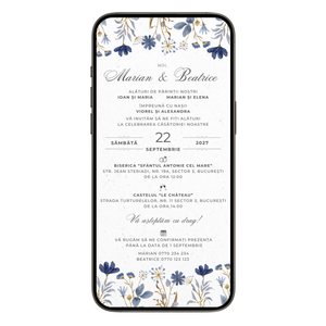 Invitatie Nunta Blue Flowers, Format Digital