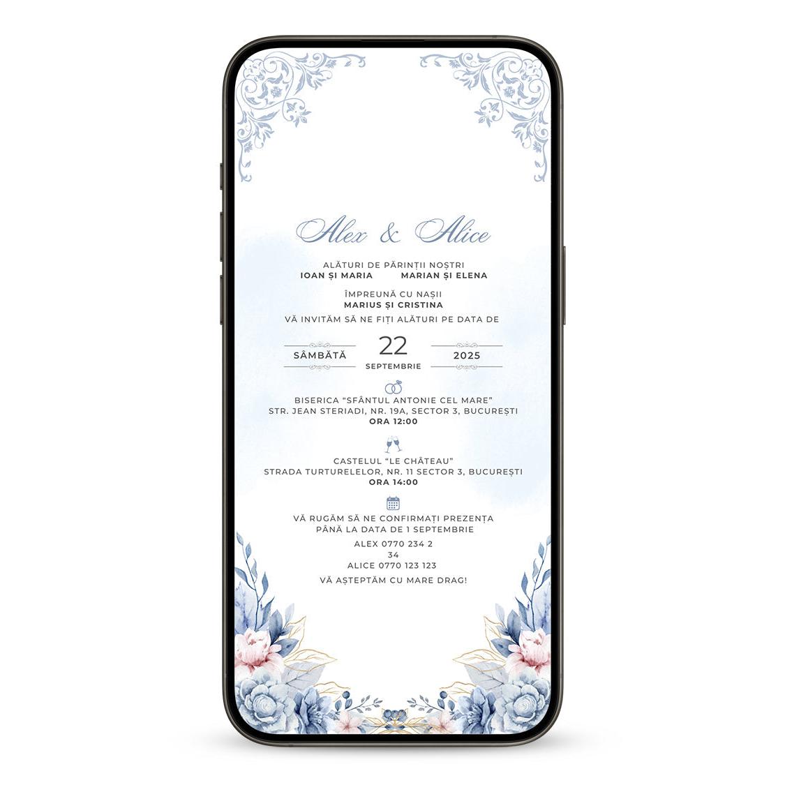 Invitatie Nunta Blue Moon, Format Digital-BalloonEvents.ro