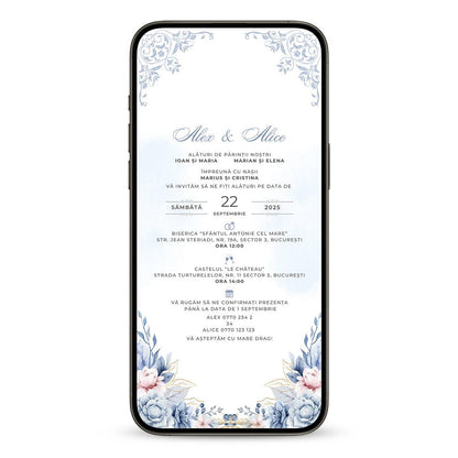 Invitatie Cununie Civila Blue Moon, Format Digital