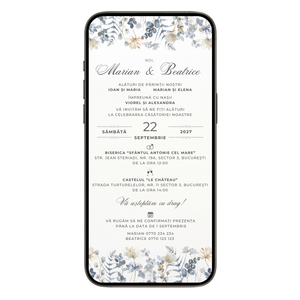 Invitatie Nunta Blue and White, Format Digital