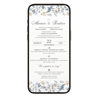 Invitatie Nunta Blue and White, Format Digital