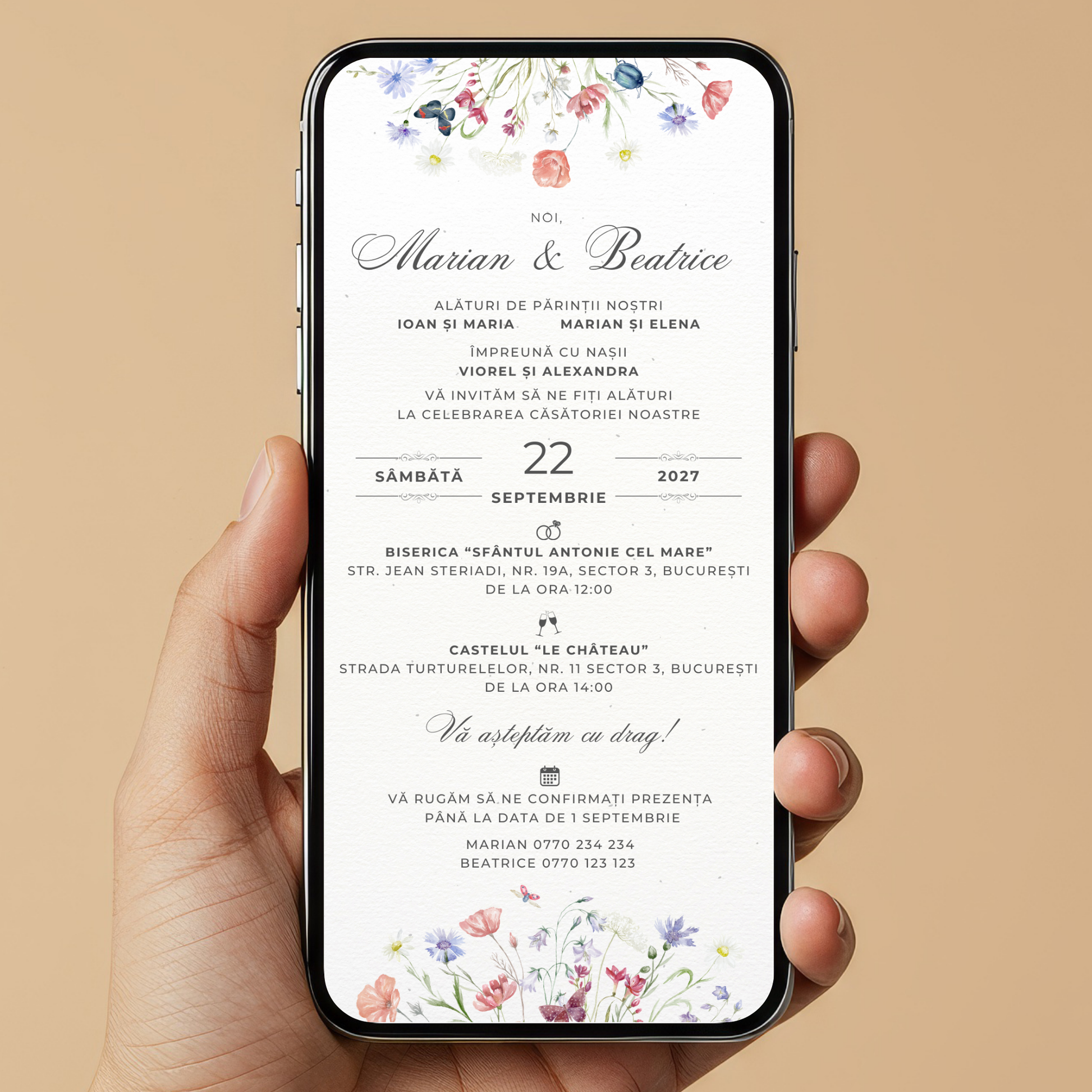 Invitatie Nunta Elegant Flowers, Format Digital