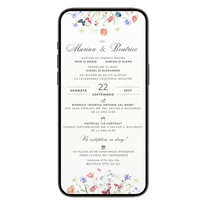 Invitatie Cununie Civila Elegant Flowers, Format Digital
