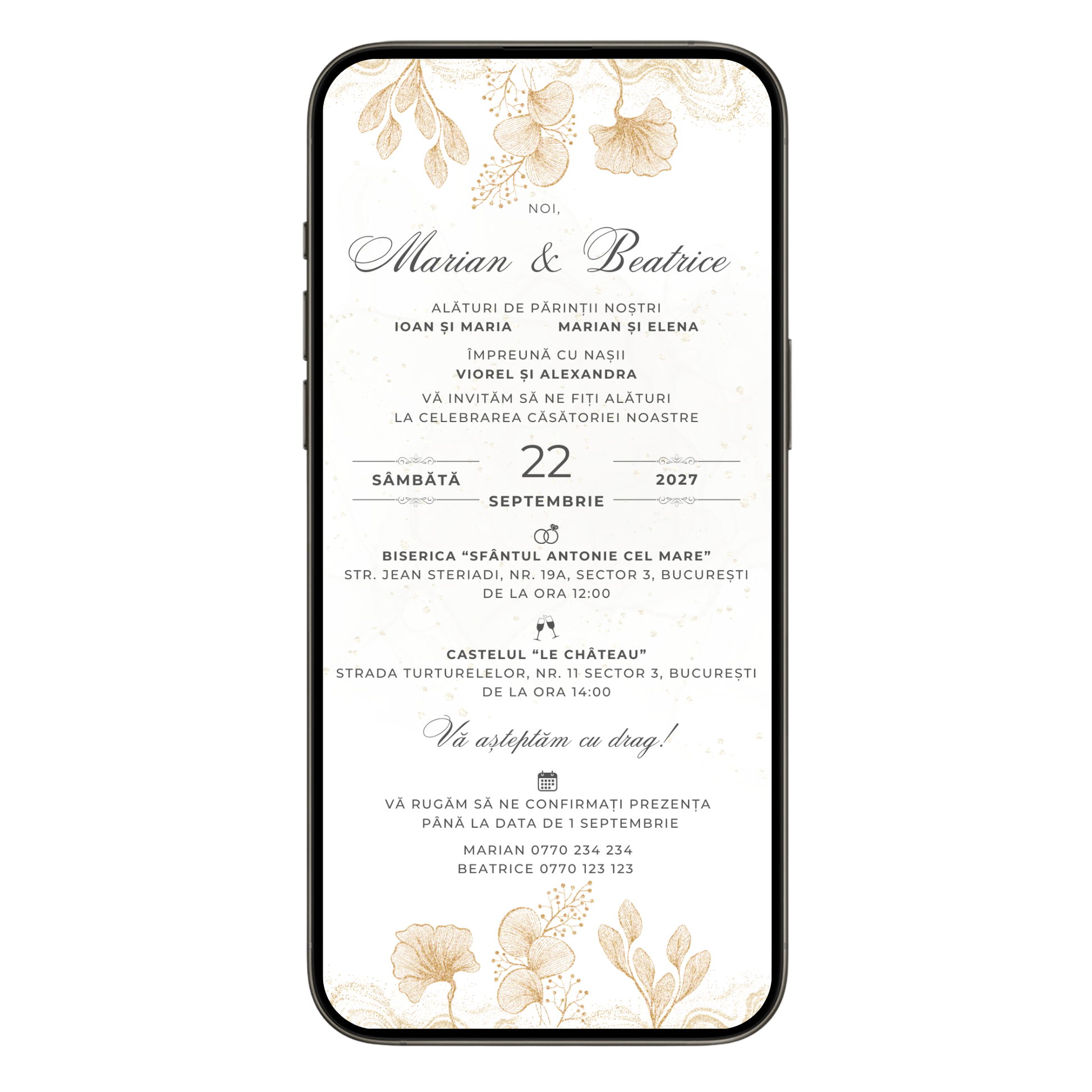 Invitatie Nunta Gold Love, Format Digital