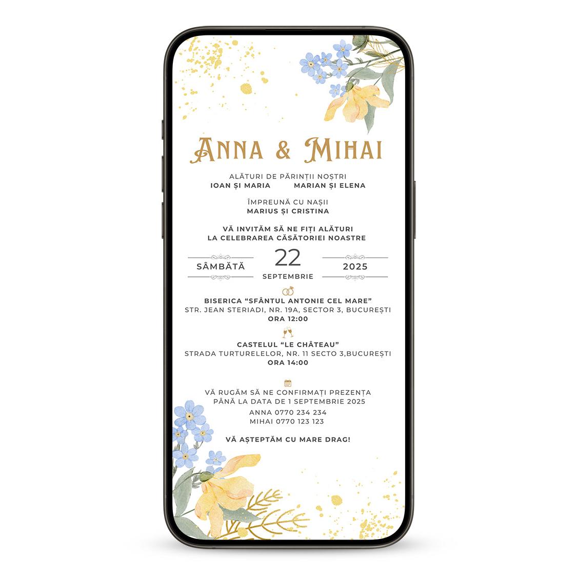 Invitatie Nunta Golden, Format Digital-BalloonEvents.ro