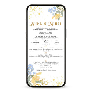 Invitatie Nunta Golden, Format Digital-BalloonEvents.ro