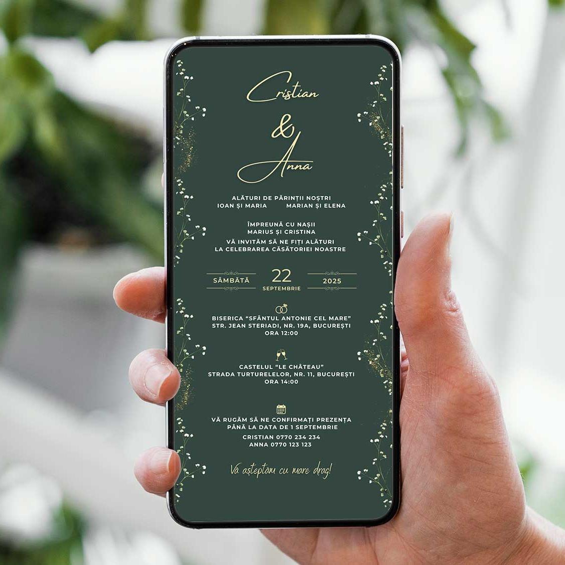 Invitatie Nunta Green Regal, Format Digital-BalloonEvents.ro