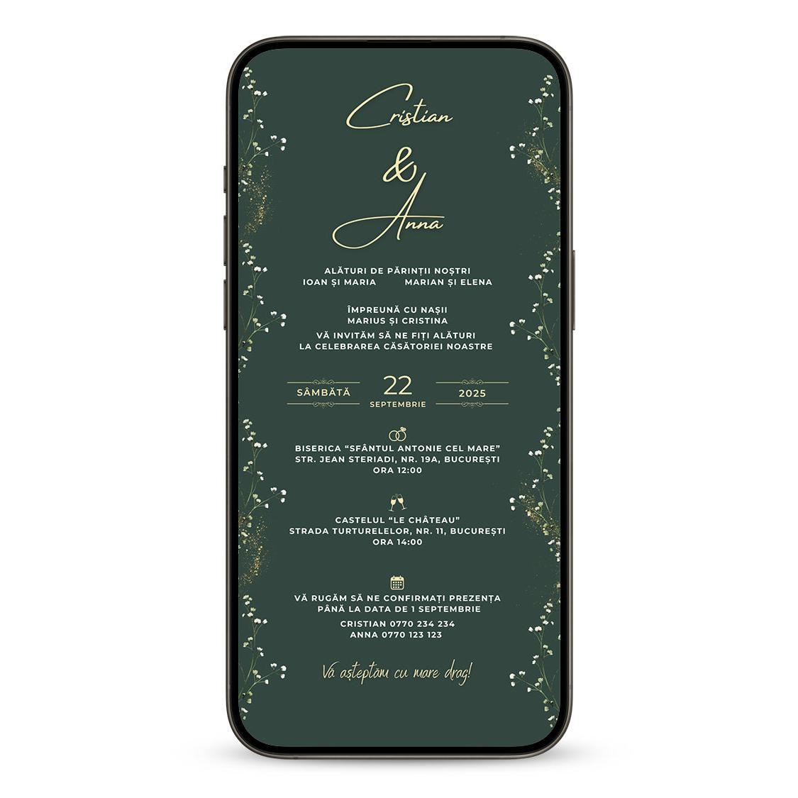 Invitatie Nunta Green Regal, Format Digital-BalloonEvents.ro