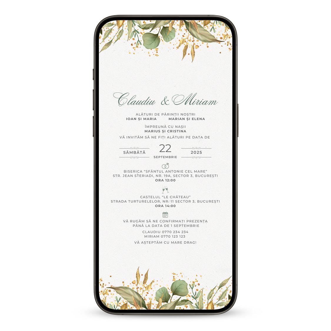 Invitatie Nunta Green Retro, Format Digital-BalloonEvents.ro