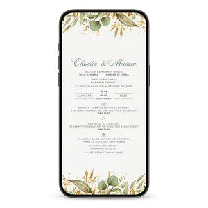 Invitatie Cununie Civila Green Retro, Format Digital