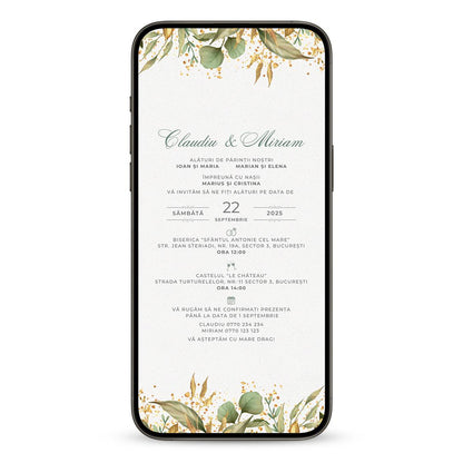 Invitatie Cununie Civila Green Retro, Format Digital