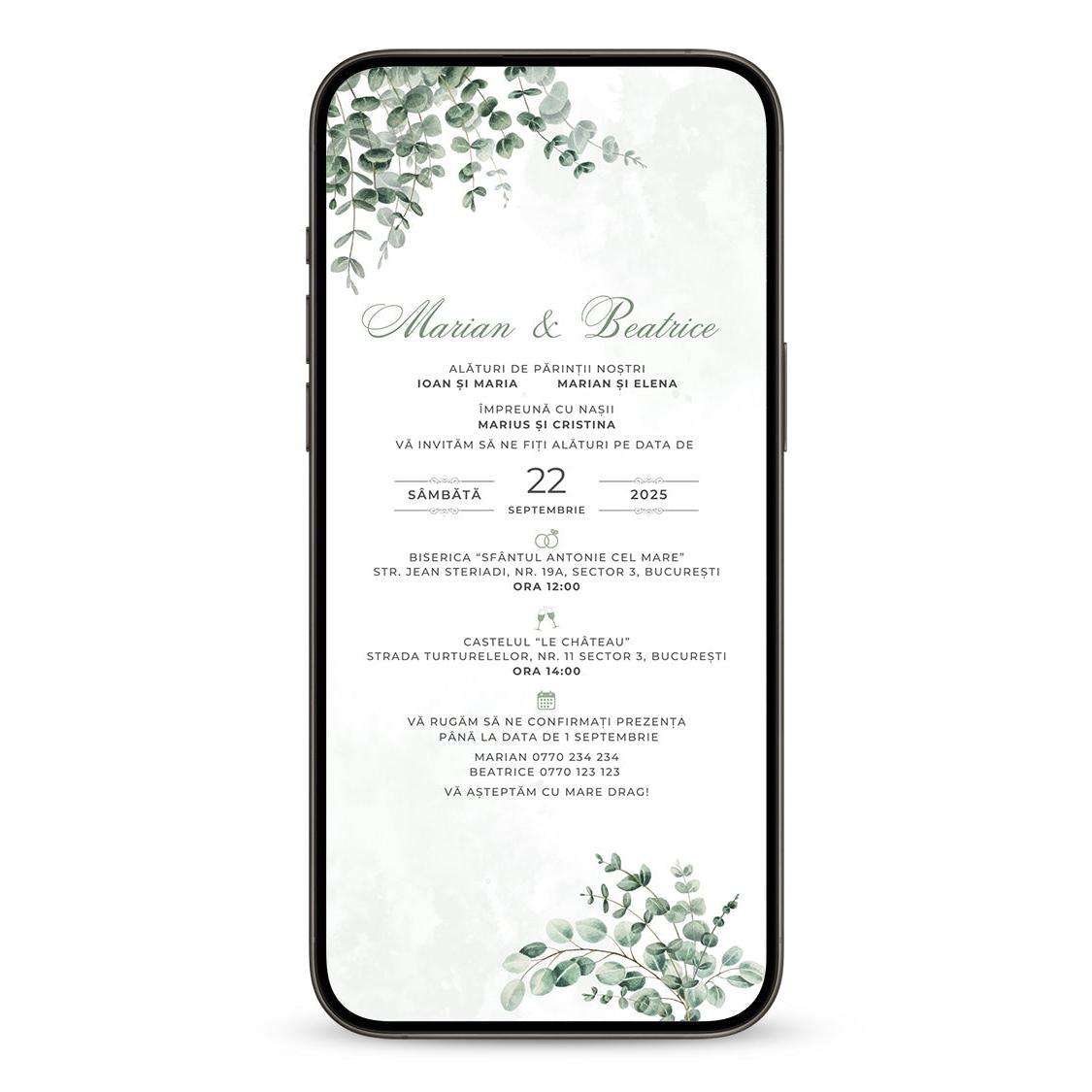 Invitatie Nunta Greenery, Format Digital-BalloonEvents.ro