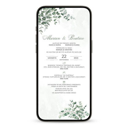 Invitatie Nunta Greenery, Format Digital-BalloonEvents.ro