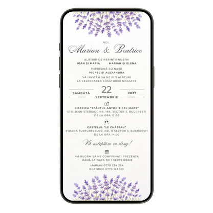 Invitatie Nunta Lavender Beauty, Format Digital