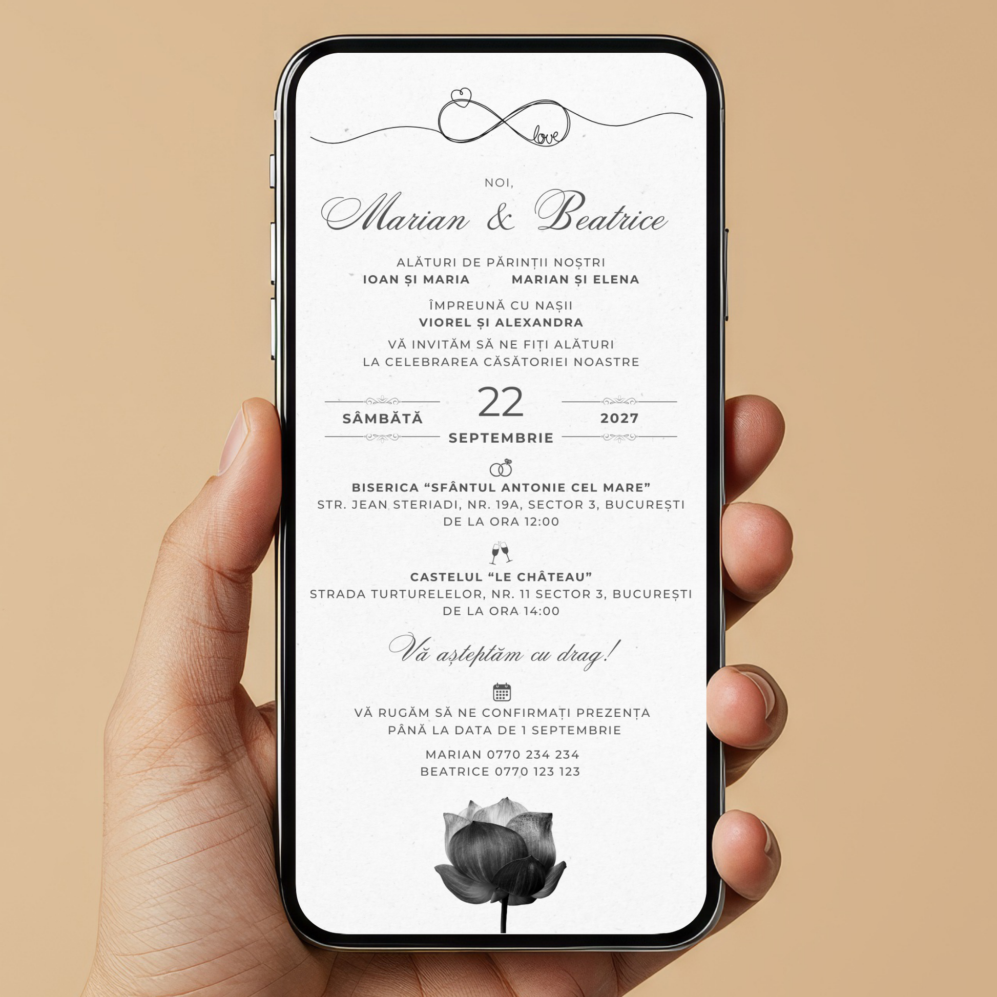 Invitatie Nunta Minimalist Flower, Format Digital