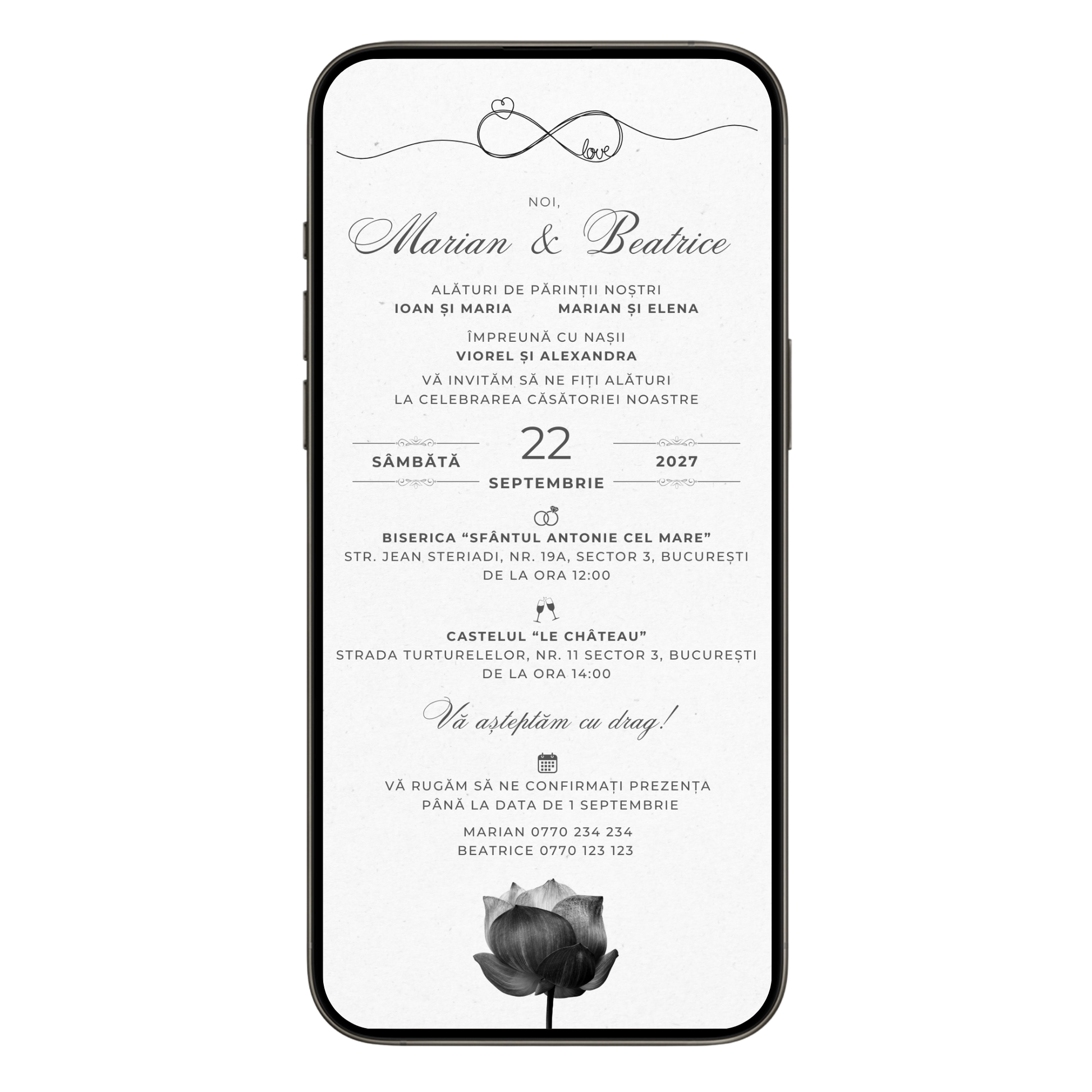 Invitatie Nunta Minimalist Flower, Format Digital