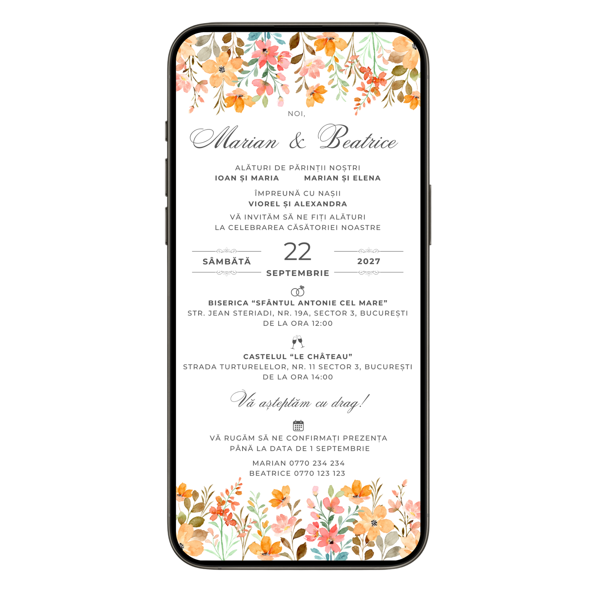 Invitatie Nunta Multicolor Flowers, Format Digital