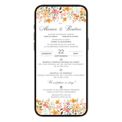 Invitatie Nunta Multicolor Flowers, Format Digital