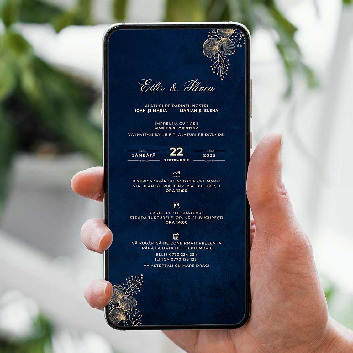 Invitatie Nunta Navy Blue, Format Digital-BalloonEvents.ro