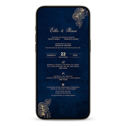 Invitatie Nunta Navy Blue, Format Digital-BalloonEvents.ro