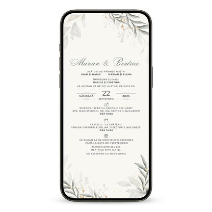 Invitatie Cununie Civila Retro Green, Format Digital
