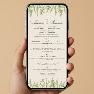 Invitatie Nunta Retro Green Kraft, Format Digital