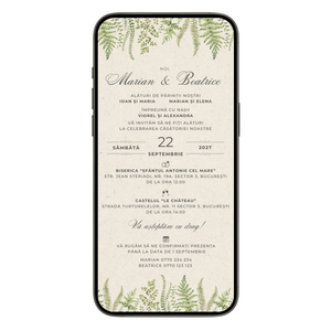 Invitatie Nunta Retro Green Kraft, Format Digital