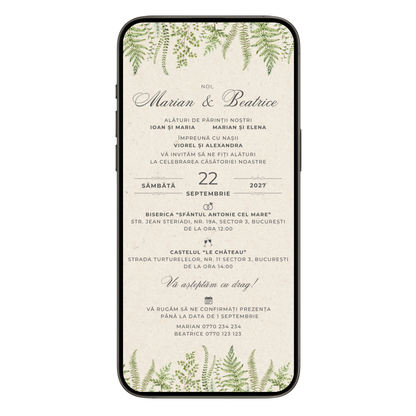 Invitatie Nunta Retro Green Kraft, Format Digital