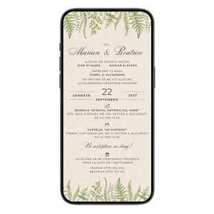 Invitatie Cununie Civila Retro Green Kraft, Format Digital