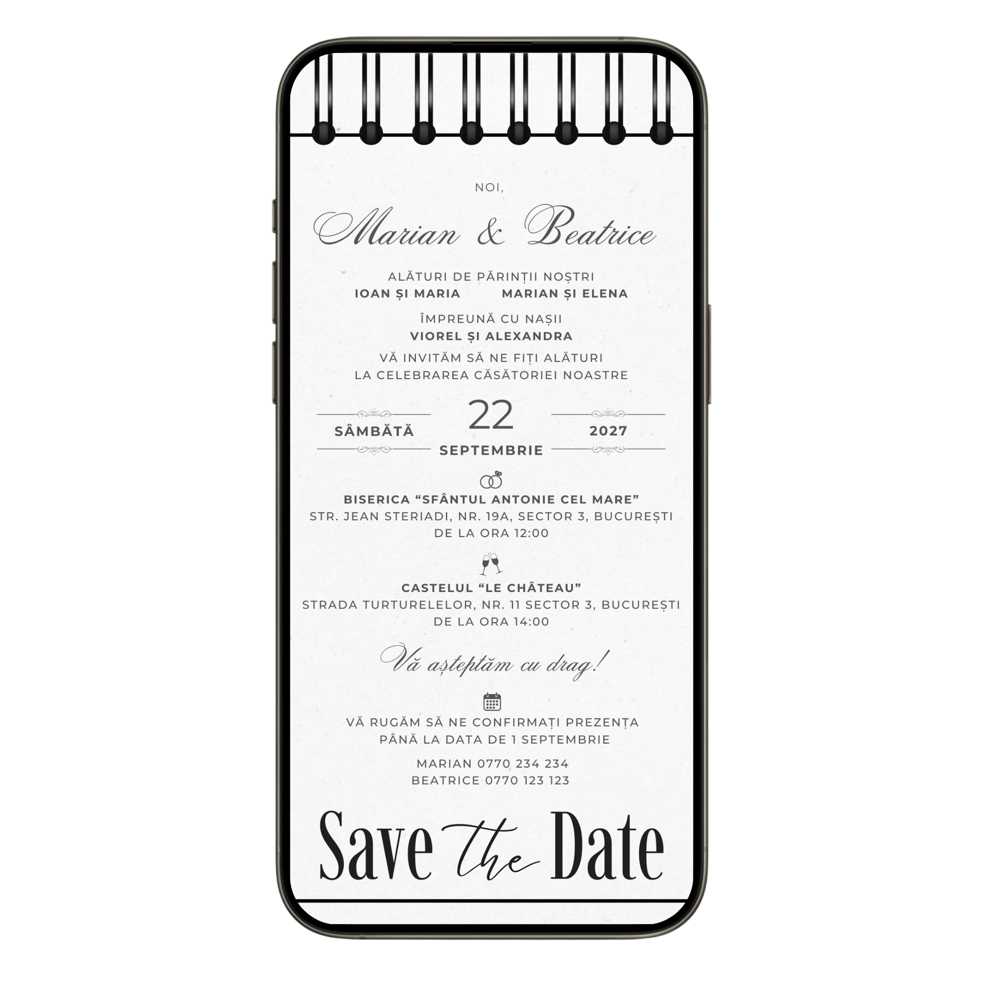 Invitatie Nunta Save the Date Notes, Format Digital