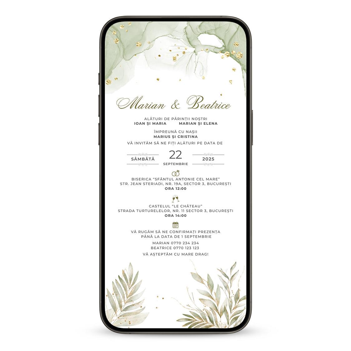 Invitatie Nunta Soft Green, Format Digital-BalloonEvents.ro