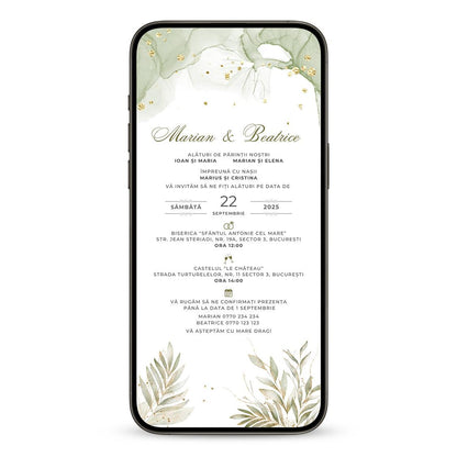 Invitatie Nunta Soft Green, Format Digital-BalloonEvents.ro