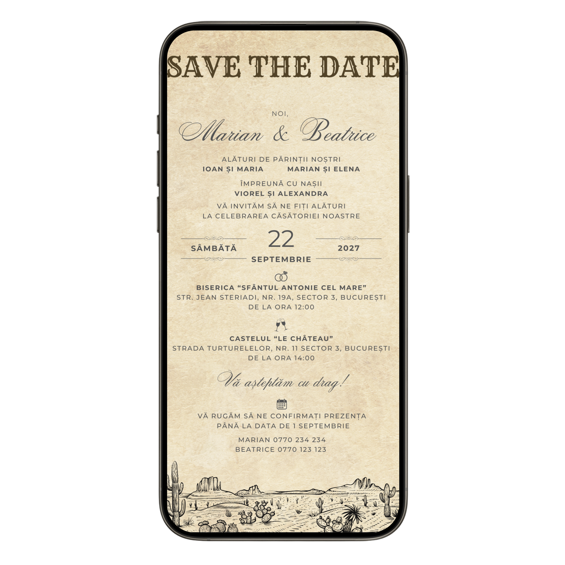 Invitatie Nunta Texas Wedding, Format Digital